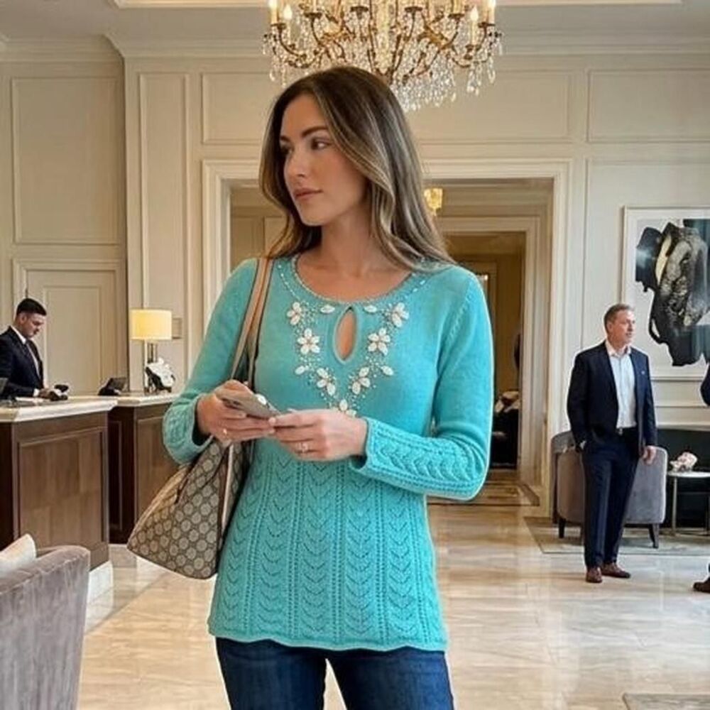 Eci Women's Blue and Green Jumper